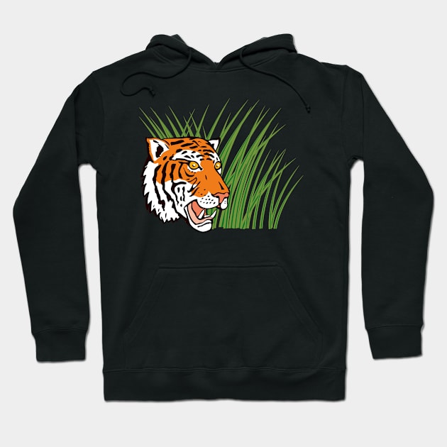 Tiger Hiding in Grass Retro Hoodie by retrovectors